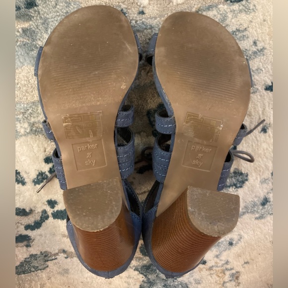 PARKER & Sky Strappy Sandal Gladiator Block High Heels Blue Butterfly Zip Up 7.5 - Picture 10 of 16